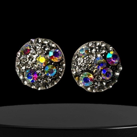 Chic Silver Rainbow Rhinestone Earrings - Picture 1 of 10